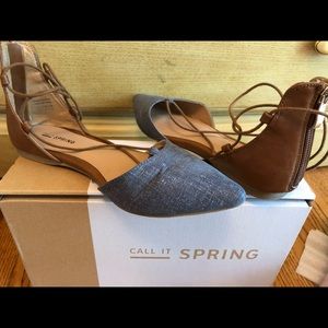 CALL IT SPRING denim and leather lace up flat